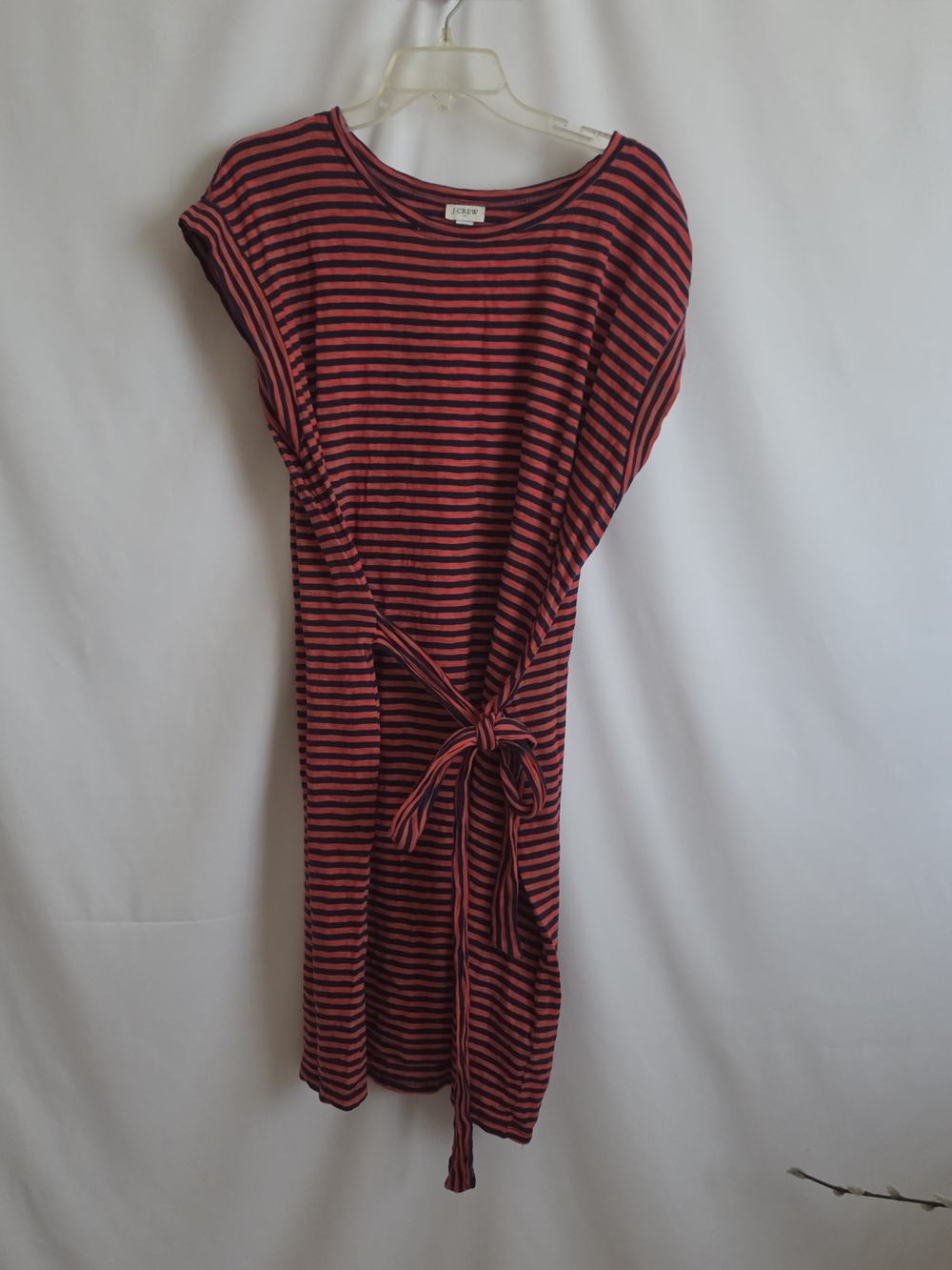 J. Crew Navy and Red Striped Tie-Waist T Shirt Dress